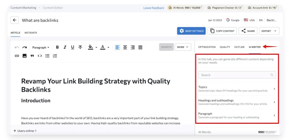 SE Ranking SEO Content Editor Tool