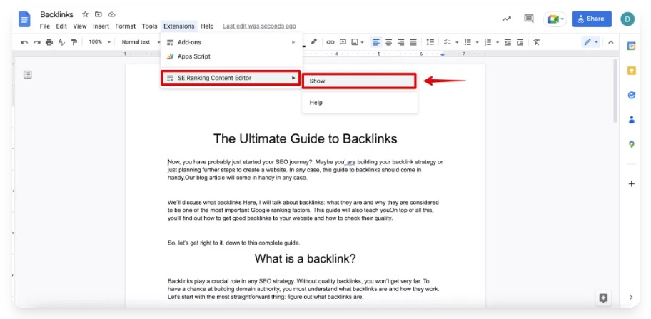 SE Ranking SEO Content Editor Tool