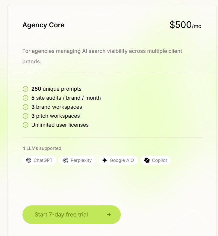 Scrunch Agency Core plan