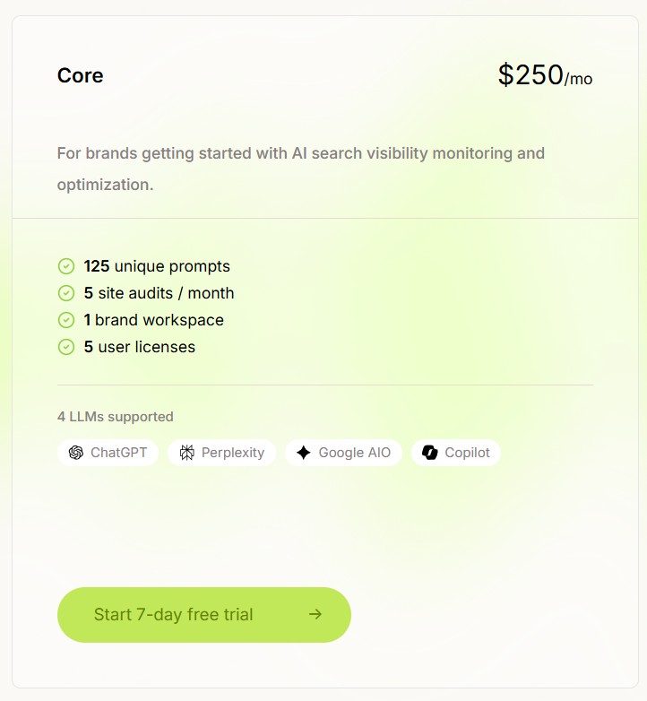 Scrunch Brand Core plan